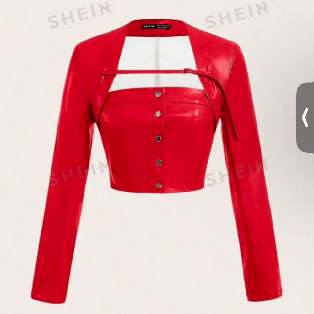 Red leather long sleeve top